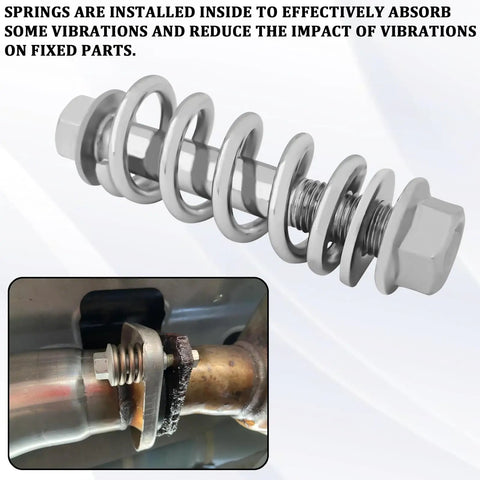2 Pack M10x1.25 Exhaust Manifold Bolts With Springs Muffler Repair Kit showing bolt and spring design