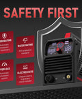 4 In 1 Plasma Cutter With 65 Amp Dual Voltage 110 Volt 220 Volt Non High Frequency Non Touch Pilot Arc For Plate Cutting Grid Cutting Gouging And Marking A Versatile Workhorse Multifunctional Cutting Machine Cut 65DS Plus front view with safety features