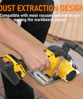 6 Inch Brushless Cordless Circular Saw Compatible With DeWalt 20V Max Battery for dust extraction while cutting wood.