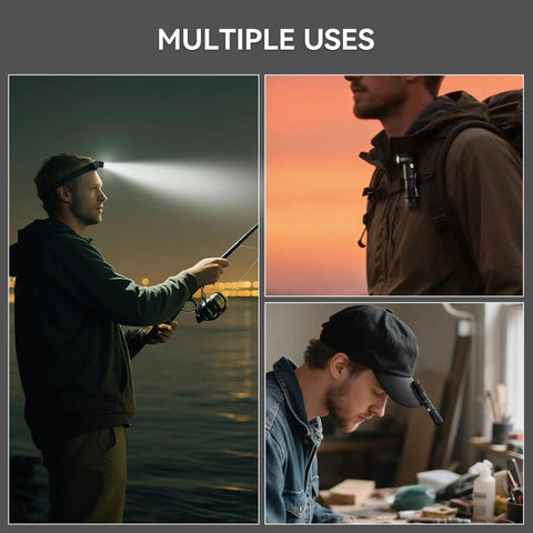 Multiple uses of 1400 Lumen Right Angle EDC Flashlight Headlamp Rechargeable With Anti Miscontact Design for fishing, hiking, and work