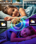 Child sleeping with RGB lighting effects from 100Ft USB Powered RGB LED Strip Lights With Music Sync Bluetooth App Control IR Remote