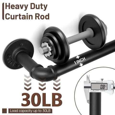 Heavy Duty 1 Inch Industrial Wrap Around Curtain Rod In Black, Adjustable 32 To 48 Inches with helical threaded connection detail