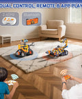 Children playing with Rad 4 In 1 Robotic Building Kit for Kids and Adults With Remote and App Control on a carpeted floor