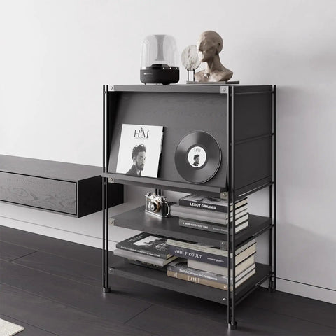 Rock Solid 3 Tier Wooden And Metal Bookcase With Flip Up Doors And Heavy Duty Industrial Storage Rack Standing Shelf Unit In Black Badass Build Organization Piece For Chill Living Room Or Home Office Space