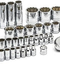76 Piece Mechanics Tool Set With One Quarter Inch Drive And Three Eighths Inch Drives, 12 Point Standard And Deep Sockets