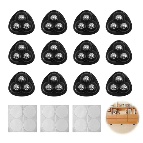 12 Pack Self-Adhesive Caster Wheels for Small Kitchen Appliances Like Coffee Makers, Blenders, Mixers and Air Fryers, shown with sticky pads
