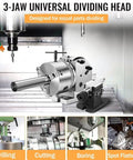3 Jaw Universal Dividing Head from the Top Tier 3 Jaw Chuck And Dividing Head Kit With Tailstock for drilling and machining.
