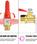 Red valve shut off switch with teflon tape for One Quarter Inch Air Regulator With Gauge, 0-180 PSI Inline Regulator For Air Tools And Pneumatic Systems, Four-Way Valve, Easy Read Dial, Shop-Ready Pro Grade Pressure Control