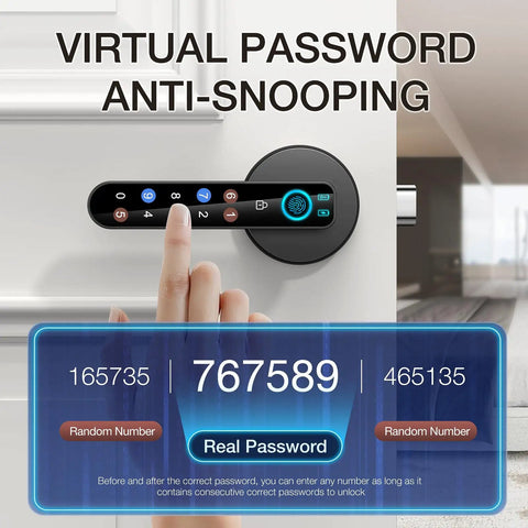 Smart Fingerprint Door Lock With Keypad And App Control, 4-In-1 Biometric Keyless Entry, virtual password feature display