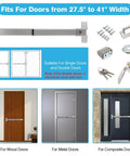 Image showing a Beefy Industrial Grade Commercial Door Push Bar Panic Exit Device with Exterior Lever; fits 27.5 to 41 inch doors.