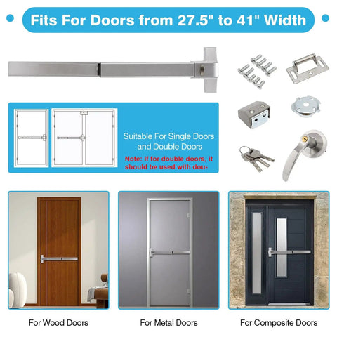 Image showing a Beefy Industrial Grade Commercial Door Push Bar Panic Exit Device with Exterior Lever; fits 27.5 to 41 inch doors.