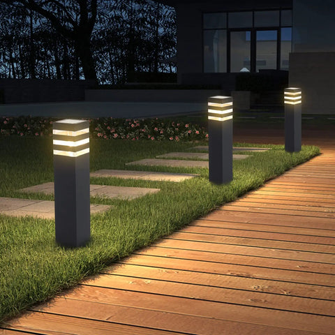 Premium Hardwired E26 Outdoor Pathway Light With Matte Black Finish And Elegant Walkway Lantern illuminating garden path at night.