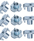 100 Pack 1 Quarter Inch 20 T Nuts Zinc Plated Steel Threaded Inserts Five Sixteenth Inch Barrel Length Four Prong Tee Nuts