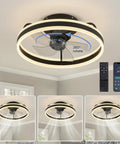 20 Inch Low Profile Ceiling Fan With Lights Dope Modern Flush Mount Dimmable LED Chandelier Glow Black 360 Degree Oscillating