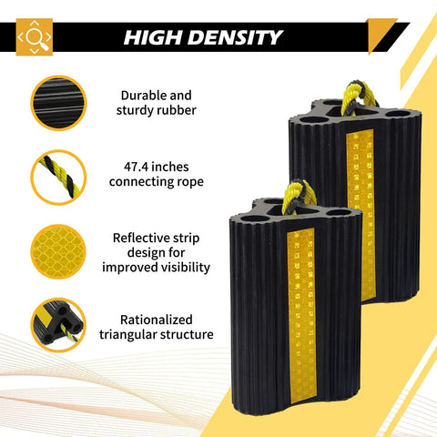 Beefy Heavy Duty Wheel Chocks For Trailers RVs Campers Trucks And Small Aircraft - Solid Rubber Block With 3 Reflective Strips