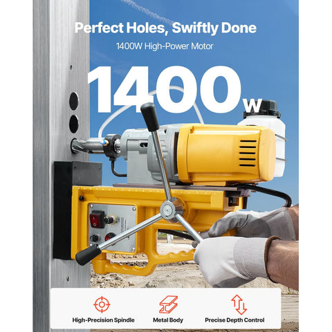 Heavy Duty Magnetic Drill Press With 1400W Copper Motor And Rock Solid 2922 Lbf Holding Force Delivers smooth boring on metal.