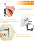 Installation steps for Heavy Grip Self Adhesive Sticky Screws Eight Piece Set Damage Free Wall Mount Hardware on smooth surface.