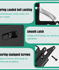 Self Closing Gate Hinge And Latch Hardware Kit features spring-loaded lock, smooth latch, and bearing-equipped screws