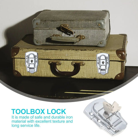 4 Pack Silver Iron Toolbox Lock Buckles With Key Heavy Duty Draw Latch on vintage suitcases