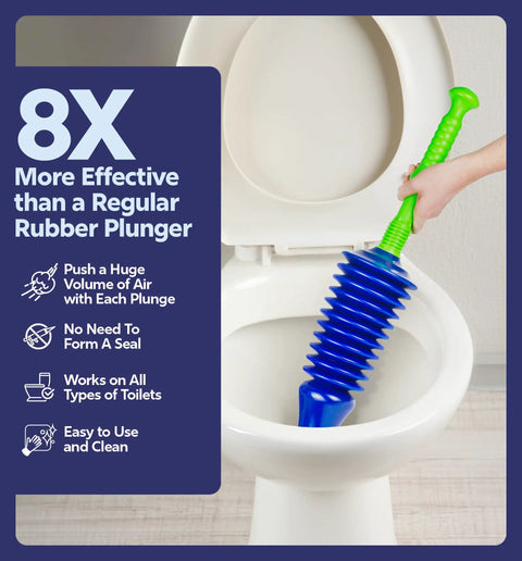 Water Powered Heavy Duty Toilet Plunger With Bellows Design Slim Targeted Nozzle Clears Clogs Fast On Any Toilet Works On Low Flow