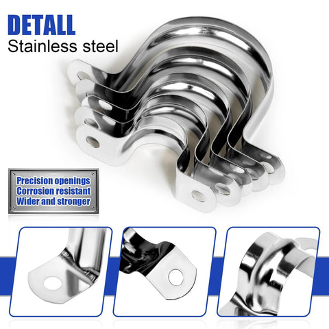 Set of 30 1-inch stainless steel conduit clamps with two-hole U-brackets for pipe fixing on surfaces