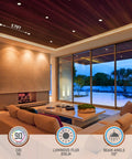 Living room with Slim 4 Inch 5CCT Recessed LED Downlight Kit with J Box Canless Aluminum Dimmable lighting, oil rubbed bronze finish