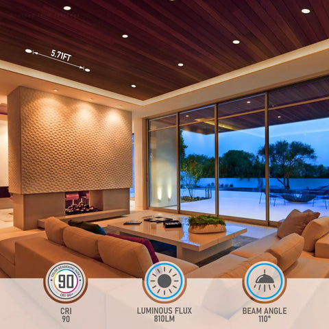 Living room with Slim 4 Inch 5CCT Recessed LED Downlight Kit with J Box Canless Aluminum Dimmable lighting, oil rubbed bronze finish