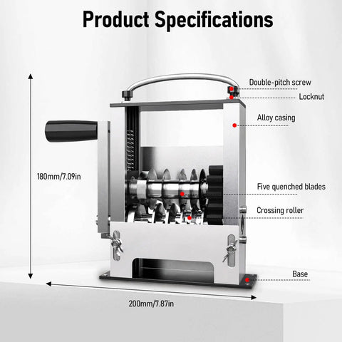 Heavy Duty Manual And Electric Drill Compatible Wire Stripper Machine showing specifications, five sharp alloy steel blades and alloy casing.