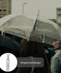 10 Piece Tough As Nails Plastic Umbrella Tail Beads For Easy Rain Gear Repair And Replacement Slick Fit End Caps That Stay Locked Tight Keep Your Gear Running Smooth All Year Round, clear umbrella in rain, showcasing simple cap design.
