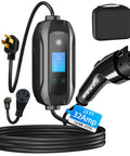 Level 1 And Level 2 EV Charger With J1772 Connector, 23 Foot Cable, 240V 32A 7.68KW Output, NEMA 14 50 Plug And NEMA 5 15 Adapter