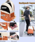 Rolling Backpack With Wheels For Kids Lightweight School Bag with pockets and student walking, ideal for school and travel.