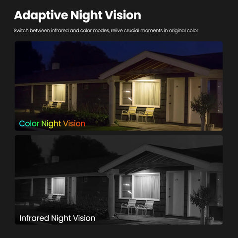 Color and infrared night vision on home with 2K Indoor Outdoor Security Camera, AI Detection, Magnetic Mount, 33 Ft Full Color Night Vision.
