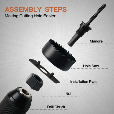 Axelord 19-piece hole saw kit with mandrel, installation plate, nut and drill chuck