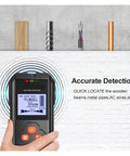 Rock Solid Black Metal Detector And Stud Finder With Hd Backlit Lcd Screen detecting wood and metal hidden behind walls.