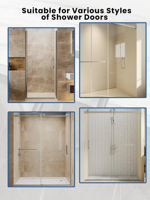 Various styles of showers with 8 Inch Center-To-Center Shower Door Handle 304 Stainless Steel Back-To-Back Glass Pull Matte Black