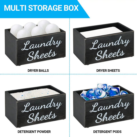 Rustic Black Dryer Sheets Holder with Lid for Decor displaying storage options for laundry items, Farmhouse Style Laundry Must Have