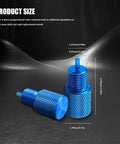 Drum And Disc Brake Proportioning Valve Bleeder Tool Set For PV2 PV4 showing two blue aluminum tools with size details.
