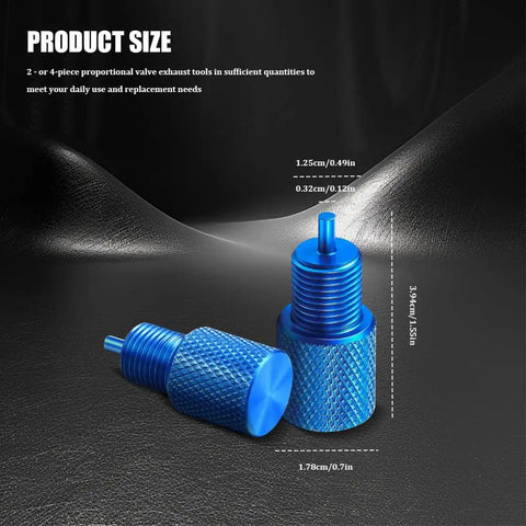 Drum And Disc Brake Proportioning Valve Bleeder Tool Set For PV2 PV4 showing two blue aluminum tools with size details.