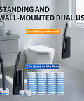 Disposable Toilet Brush With Holder And Extended Magic Wand Handle, 40 Replacement Sponge Heads Kit, standing and wall-mounted