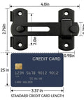 Hella Durable 180 Degree Flip Barn Door Latch Pack Matte Black Stainless Steel Gate Lock dimensions shown with credit card for size reference.