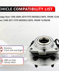 Pair Front Wheel Hub And Bearing Assembly 515126 For 2009 2010 2011 Dodge Ram 1500 With ABS 5 Lug Driver Passenger Side, top view.