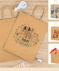Heavy Duty Kraft Paper Bags With Handles 10 x 7 x 12 Inches, 250 Pack Brown Shopping Bags with animal designs on handles