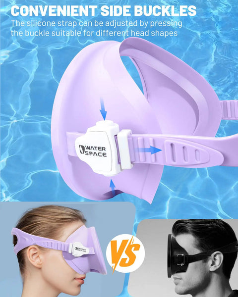 No Leak Diving Mask For Snorkeling And Free Diving With 180 Degree Wide View HD Oval Tempered Glass Lens And Food Grade Silicone Goggles side view showing adjustable strap