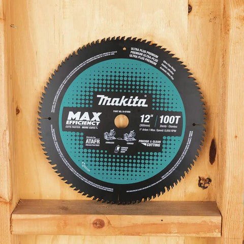 12 Inch 100 Tooth Carbide Tipped Miter Saw Blade for Max Efficiency, Faster Cuts, Smoother Finish, Thin Kerf Design on display
