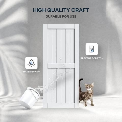 White Barn Door 38 X 84 Inches With Sliding Door Hardware Kit Included shown standing with water protection features.