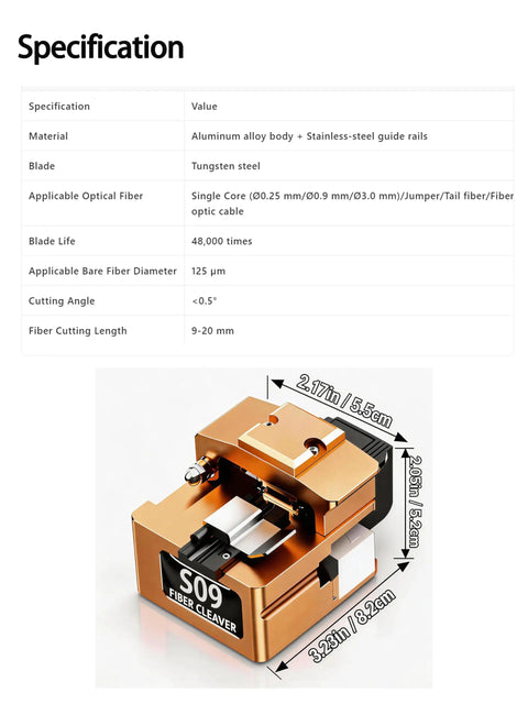 Fiber Optic Cleaver For FTTH With 16 Face Tungsten Blade Delivers 48,000 Cuts And Sub 0.5 Degree Precision, 125 Micron Bare Fiber