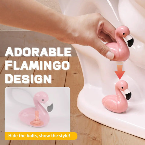 Pink Flamingo Toilet Bolt Covers Set With 2 Ceramic Flamingo Caps And 4 Universal Toilet Screw Cover Caps Totally Fun Bathroom Decor And Gift Idea Great For Home Renovations And Modern Bathrooms installed on a toilet