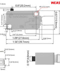 Six Pack Micro Switches 16A 125 And 250V SPDT Snap Action Limit Switches With 1.5N Anti False Trigger Heavy Duty For Up To One Third HP 125VAC Motors And 10A 30VDC Direct Stop And Interlock Applications, gray microswitch dimension diagram