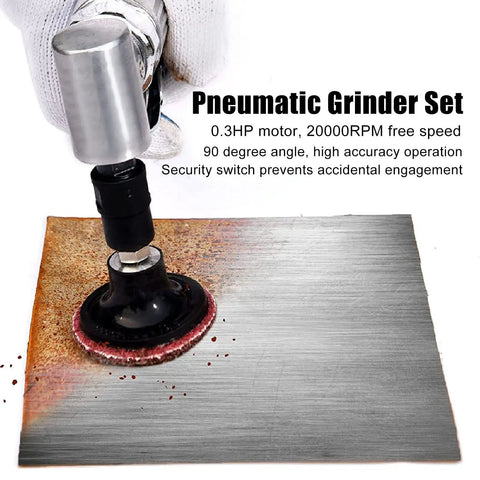 High Octane Right Angle Air Die Grinder With 20000 RPM Speed Built In Regulator And Tungsten Steel Motor For Heavy Duty Grinding Polishing Deburring Fits 1/4 And 1/8 Chucks Badass Power For Garage Shop Vibes grinding metal with pneumatic grinder at a 90-degree angle