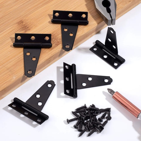10 Pack 2 Inch Matte Black T Strap Shed Hinges For Barn Doors And Gates Heavy Duty Strap Hinges Set With 60 Screws Included.
